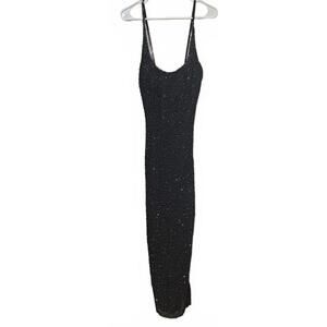 Andretta Donatello Silk Beaded Black Long Studded  Evening Gown Size S